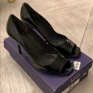 Stuart Weizman Black Soft Patent Open-Toe